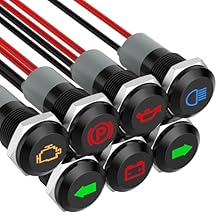 Indicator Light, 12V LED Small Indicator Light Waterproof 1/2" Panel Cutout 12V 24V Metal LED Indicator Pilot Dash Light with 145MM Wires -7PCS