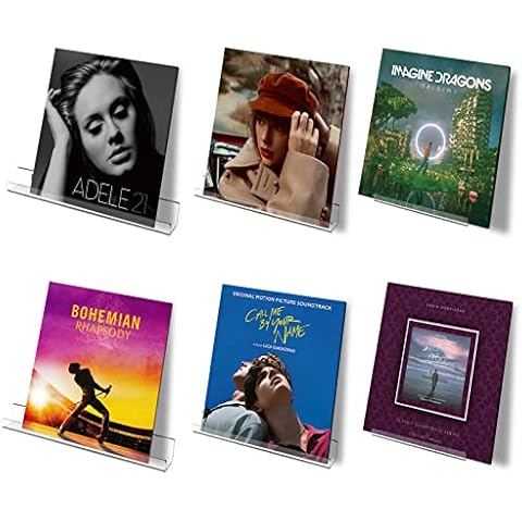6 Pack Vinyl Record Display Shelf with Record Outer Sleeves, LASZOLA 3 Size Acrylic Record Wall Mount Holder Display Rack Clear Floating Shelves with Album Protector Sleeves - 7inch, 12inch, 15inch Cover