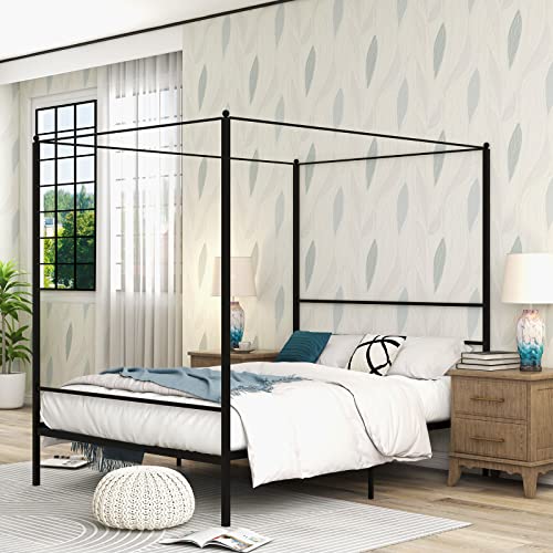 Goflame Queen Size Metal Canopy Platform Bed Frame, Modern Canopy Bed With 4 Posters, Underbed Storage, Mattress Foundation With Steel Slat Support And Headboard, Easy Assembly, No Box Spring Needed #TOP13