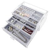 💍 Exquisita artesanía: el joyero está hecho de material acrílico grueso, resistente y duradero. La bandeja dentro del cajón está hecha de terciopelo gris suave, que es suave al tacto y puede proteger sus joyas y accesorios de daños y rayones.