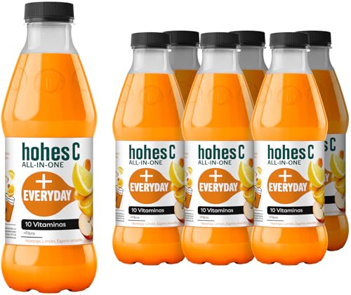 hohes C All in One Everyday Multifrutas de Naranja, Limón, Espino Amarillo con 10 vitaminas, Hierro y Fibra- Pack 6 x 1L