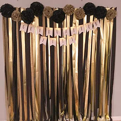 Image of PartyWoo Crepe Paper Streamers 6 Rolls 492ft, Pack of Gold, Silver and Black Party Streamers for Party, Birthday and Wedding Decorations (1.8 Inch x 82 Ft /Roll)
