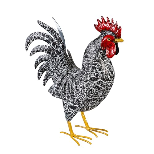 Evergreen Garden 14" Dark Rooster Metal Animal Statues, Garden Decor