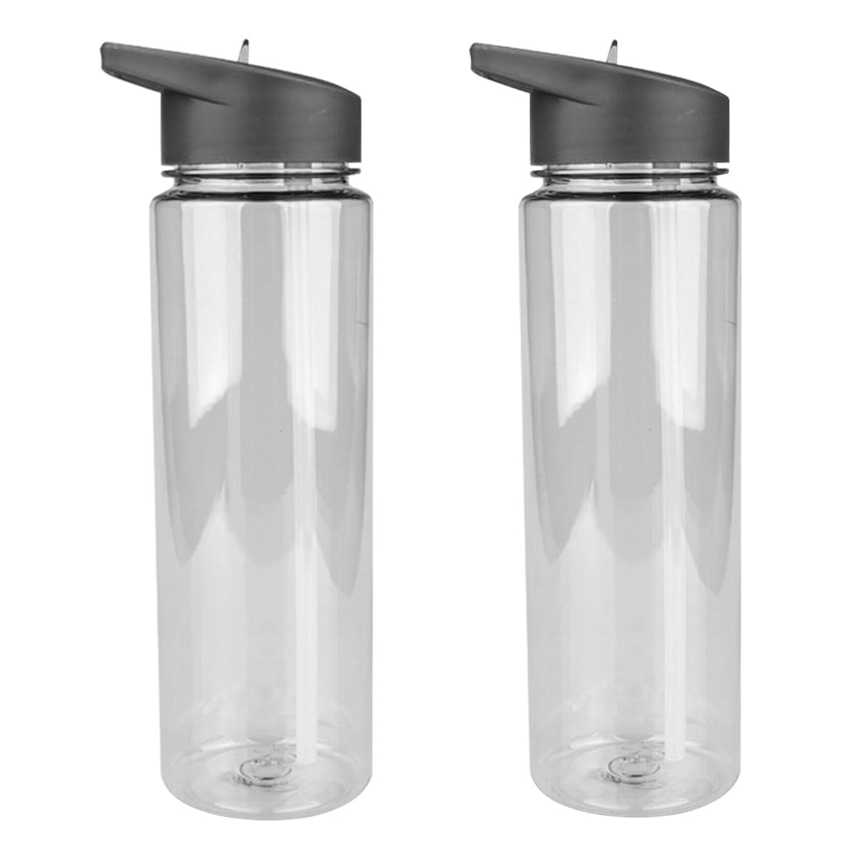 EHOTER 2 PACK Leak Proof Sports Water Bottles Clear Plastic Bottles 750ml Flip Up Lid Clear Water Bottle with Filter Flip-Top Lid for Gym School Yoga and Cycling (Black*2)