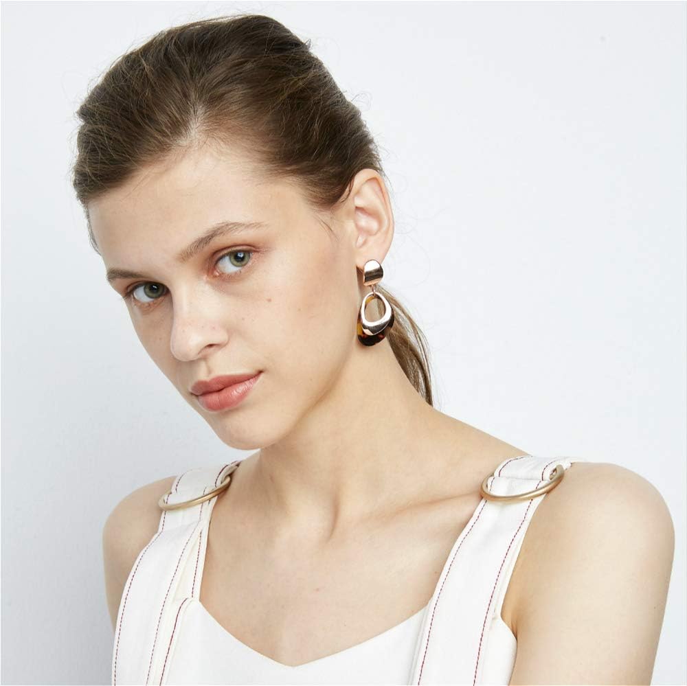 Kemstone Rose Gold Leopard Earrings Brown Resin Mottled Acrylic Two Layered Dangle Earrings for Women