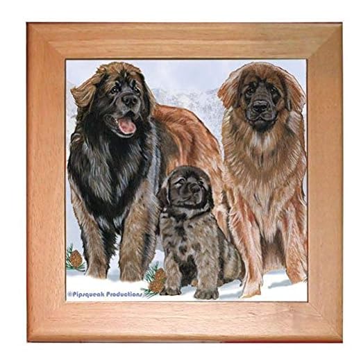 Leonberger Dog Kitchen Ceramic Trivet Framed in Pine 8" x 8"