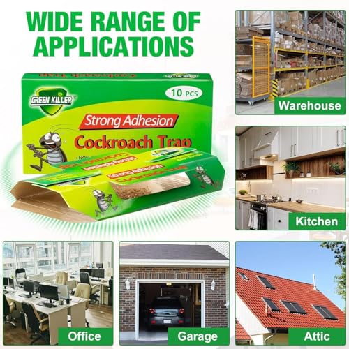 Image of Cockroach Trap Strong Adhesion (10 PCS) - Non-Toxic Odorless Roach Glue Traps for Kitchen, Bathroom & Home - Easy to Use Pest Control Sticky Trap (Green)
