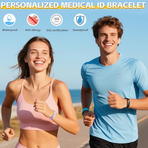 Personalized Medical Alert Bracelets for Men Women - Free Engraving Medical ID Bracelet Stainless Steel Adjustable Elastic Wristband Custom Emergency Bracelet for Autism Allergy Diabetic2