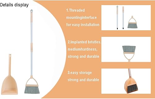 Miniatura 8 de Mini escoba con recogedor para niños, juego de ayudante de limpieza (blanco + verde)