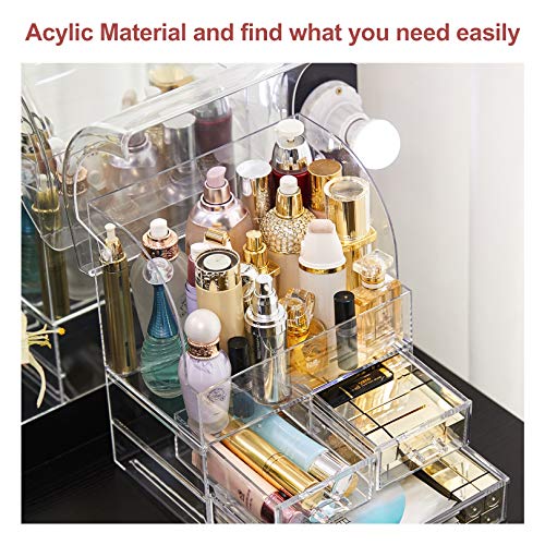 Large Capacity Cosmetic Makeup Organizer Anti-Dust Waterproof Cosmetics Storage Display Case Make Up Storage Stand with 3 Drawers Portable For Brushes Lipsticks Jewelry