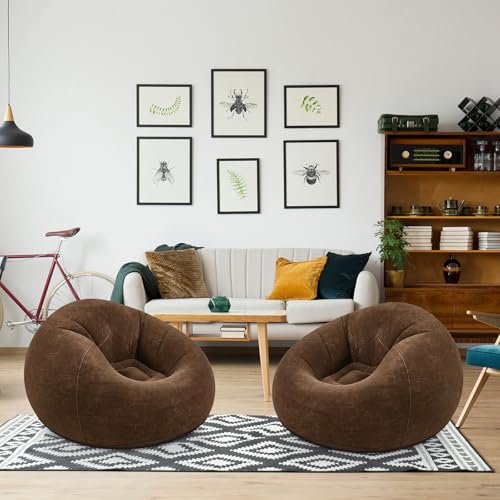 Image of Realspring Inflatable Bean Bag Chairs Outdoor Blow up Camping Chairs Inflatable Lazy Sofa Folding Portable Bean Bag Loungers Couch for Movie Night(Dark Coffee,2 Pcs)