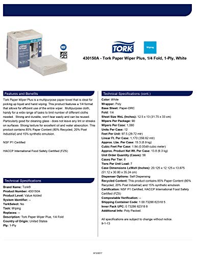 Tork Paper Wiper Plus White Self Dispensing, 1/4 Fold, 430150A - image 3