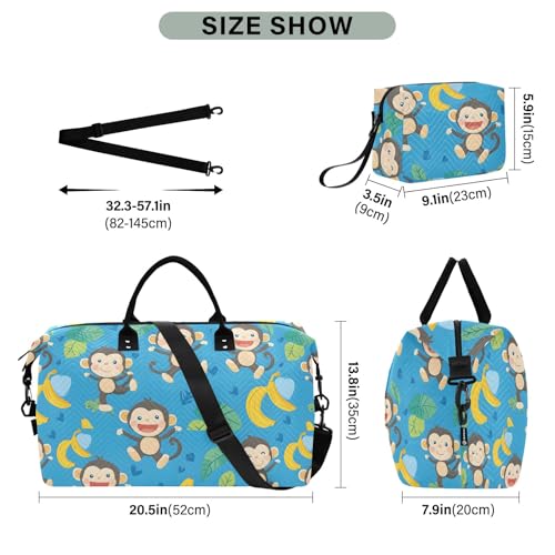Large Travel Duffel Bag Sports Tote Gym Bag Overnight Weekender Bags Cute Monkey Banana Carry On Luggage with Toiletry Bags3