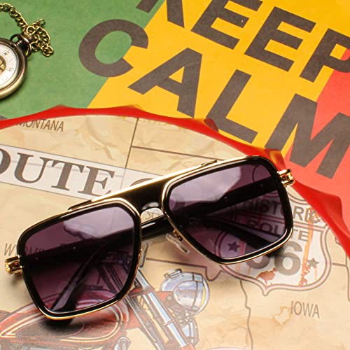 Image of Freckles Mark Trendy Retro Sunglasses for Men Women Stark Vintage Shades 70s Italian Fashion Square Metal Glasses