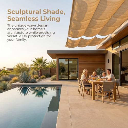 Voile d'ombrage wave rétractable beige 1.7x20m pour terrasse