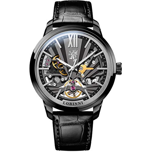 LOBINNI Automatic Watches for Mens,Men Luxury Watch Menâ€™s Watches self Wind Mechanical Wristwatch 50M Waterproof Watches Skeleton with Sapphire Mirror (Automatic Watches 4)