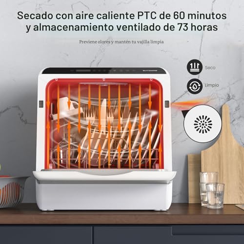 Miniatura 4 de Blitzhome 900w Lavavajillas Pequeño, Control De Aplicaciones, Lavado 360 , 5 Programas De Limpieza, 5l Lavavajillas Compacto Para Cocina, Oficina, Rv