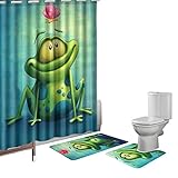 Amagical 15 Pieces Shower Curtain Set Bathroom Mats Set Non-Slip Rug Carpet Shower Curtain Cute Frog...
