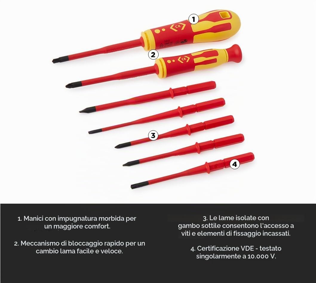 C.K T4925 - Set di cacciaviti con lame intercambiabili Slim VDE 1000 V