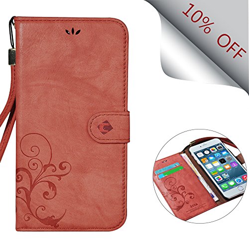 Cornmi Design for i6 Case, Premium Vintage Flip Wallet Leather Magnetic Closure Cover Skin for i6 & i6S 4.7 inch with Card Slots and Wrist Strap (Wine Red)