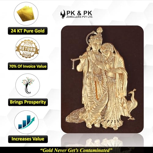 Image of Pk & Pk Jewellers Lord Radha Krishna with Peacock | 24KT Gold Frame | Temple Collection | Medium Size [25x32 cm] (For Premium Gift, Temple, Table Decor, Home Decoration)