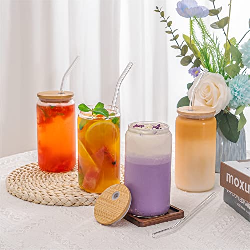Zhaoxia [6Pcs Set] Drinking Glasses With Lids And Straws, 16Oz Can Shaped Glass Cups, Iced Coffee Glasses, Beer Glasses, Cute Tumbler Cup For Soda Smoothie, Boba Tea, Cocktail, Gift, 2 Straw Cleaners #TOP5