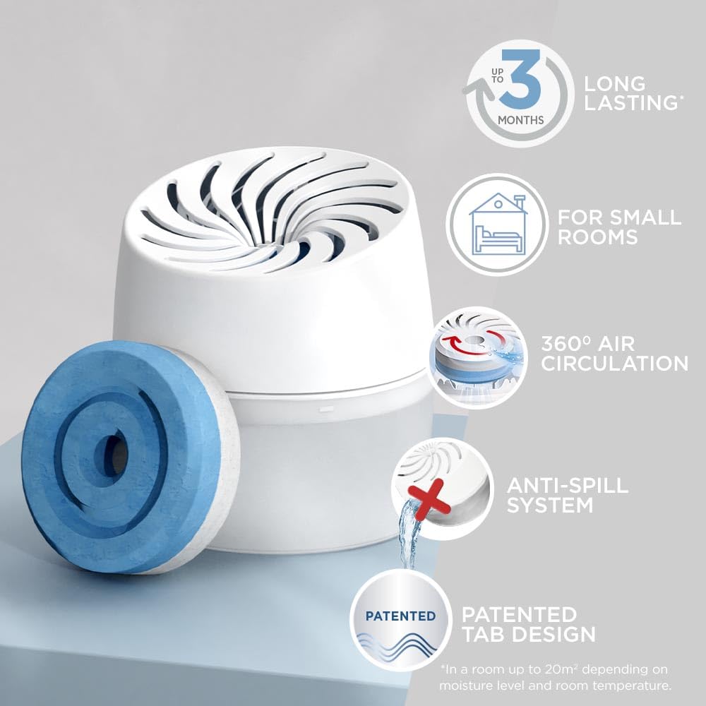 UniBond AERO 360° Humidity Absorber with 1x Refill, Dehumidifier for Effective Air Circulation, Humidity Controller Reduces Excess Moisture, 1 Device incl. 1 refill tab 450g