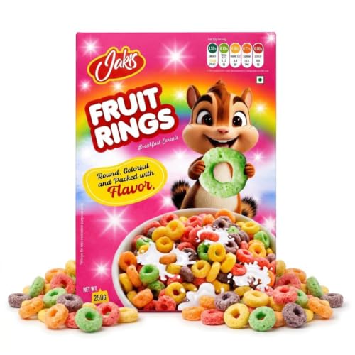 Jakis Premium Fruit Rings Original Corn Flakes | 250g | Nourishing Breakfast | Cholesterol Free | High in Vitamins B1 B2 B3 D & Iron | Quick & Easy Breakfast