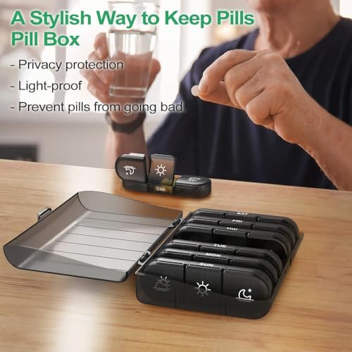 Image of Afrodite Weekly Pill Organiser BPA Free Pill Box Case 7 Day 3 Times a Day, Portable Stackable Pill Dispenser to Hold Vitamins Supplements and Medication