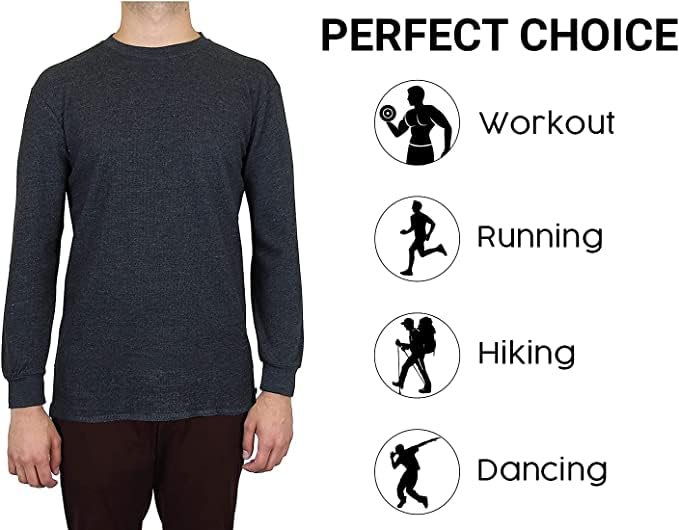 Men's Regular Fit Long Sleeve Crew Neck Waffle Knit Thermal Shirt Top (S-2XL) 6-Pack4