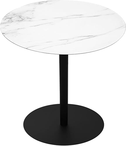 Leisure Space Mesa auxiliar redonda moderna de 16 pulgadas con acabado de mármol y marco de metal negro para sala de estar, dormitorio, entrada y