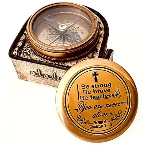Religious Gifts for Men - Be Strong Be Brave | Engraved Compass Bible Scripture God Christian Gifts for Teenage Boys Communion, Baptism, Confirmation, Birthday, for Kids (Joshua 1:9) Cover