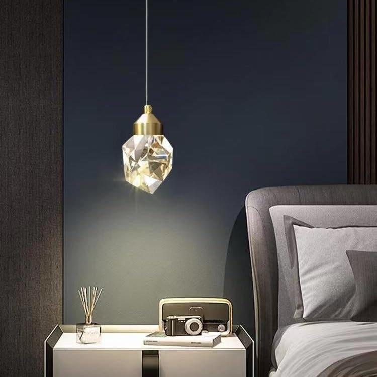 Nowoczesna prosta sypialnia wisząca lampa 4,7 cala kryształowy abażur przezroczysty romb lampa wisząca LED ciepłe światło lampka nocna lampa wisząca do przedpokoju do nauki