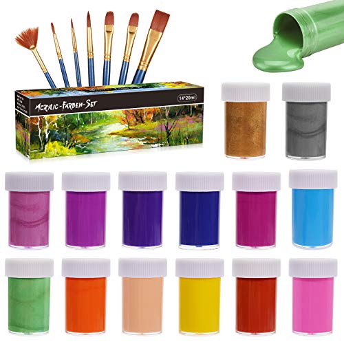 Juego de Pinturas Acrílicas Gifort, 14 Colores Vivos para Piedra, Cerámica, Juego de Pintura Acrílica de Acuarela para Niños, Principiantes,Artista