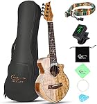 Concert Ukulele 23 inch UKS-2, 4 Strings Ukeleles For Beginners, Sapele Hawaiian Ukele with Ukulele Case and Ukele String Set (Spalted Maple Glossy)