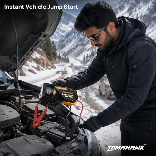 Image of TOMAHAWK JUM-5635 Jump Starter PowerBank | 8000mAh Battery | Fast-Charging | 700A (1400 A Peak) | LED Flashlight with SOS & Strobe | Type-C Quick Recharge | Car, Bike, LED Light in Travel, Cooking
