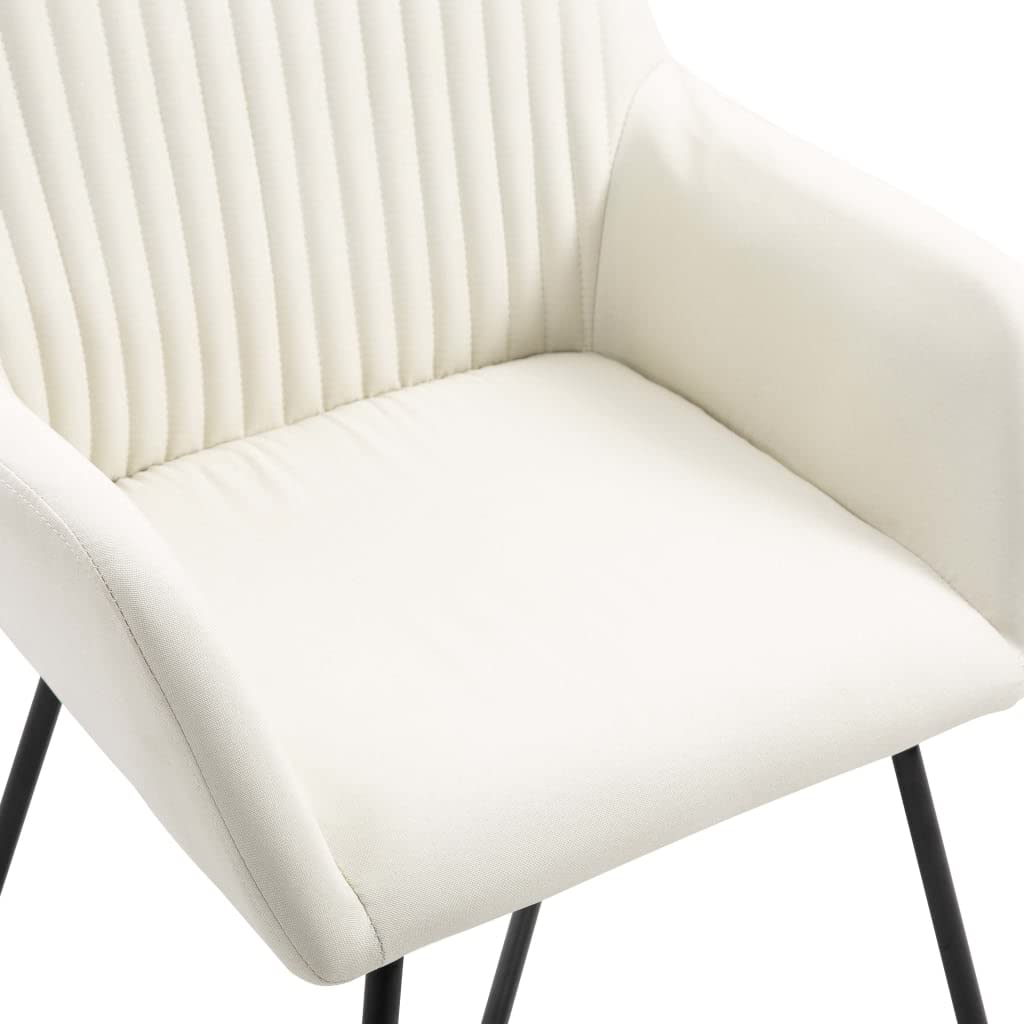 Juego de 2 sillas de comedor de tela crema | Asiento suave con reposabrazos, respaldo ergonómico, patas de acero, capacidad de 110 kg