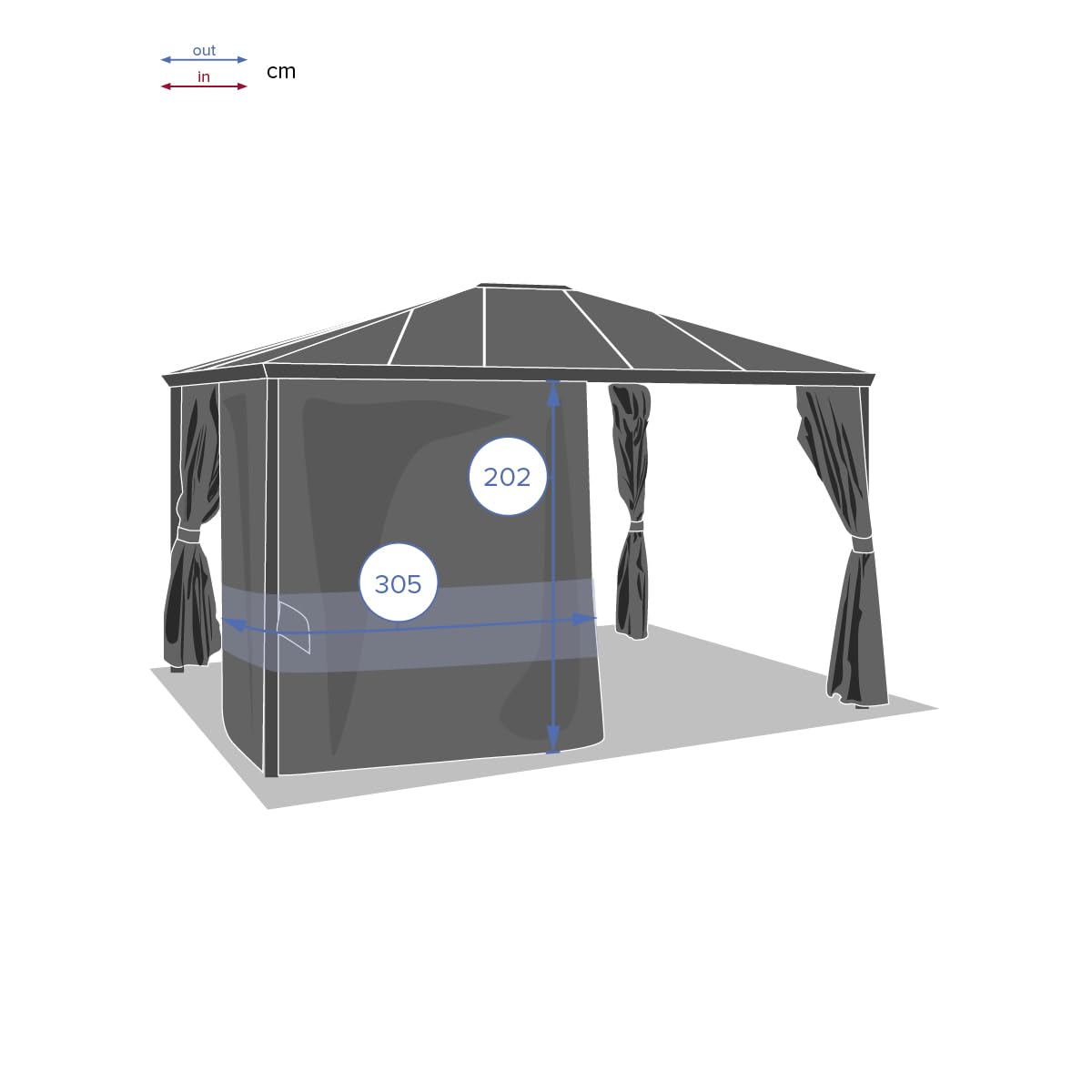 Hespéride - Jeu de 4 Rideaux pour Pergola Belize - Ardoise - 305 x 202 cm, Polyester Opaque - pour Tonnelle de Jardin, Brise-Vue Extérieur