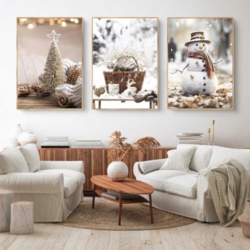 Ueiwffzo 3er Set Weihnachtsbilder Winter Deko - Exklusives Poster Set...