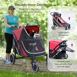   Dog-Stroller-for-MediumLarge-Dogs-One-Click-FoldingExtra-Large-Pet-Stroller-with-Storage-PocketCat-Stroller-with-Shock-AbsorptionRed
