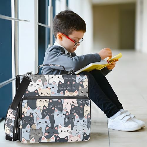 Image of 3 Ring Zipper Binder with Shoulder Strap Cat Cute Blue 1.5 inch Binders Keeper Large Capacity Multi Pockets for School Office Supplies