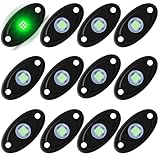 LY8 12 Pods Green LED Rock Lights Neon Underglow Light for Car Truck ATV SUV Under Body Glow Light Trail Fender Lighting