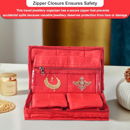 Image of Amazon Brand - Solimo Cotton Blend Embroidery Jewellery Kit cum Pouch, Red