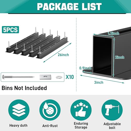EVERHANGER-Ceiling-Storage-Rack-Heavy-Duty-Overhead-Garage-Storage-Rack-Adjustable-Ceiling-Bin-Storage-System-5-Sets-for-4-Bins-26-Inch