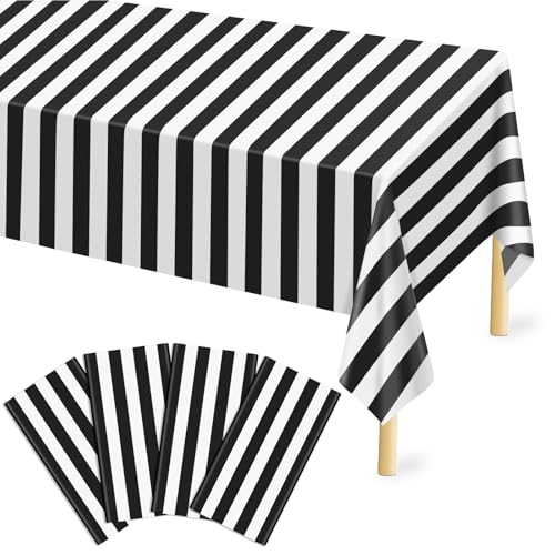 Image of Mulbozy Black Striped Tablecloth 4 Pack,Black and White Stripe Table Cover