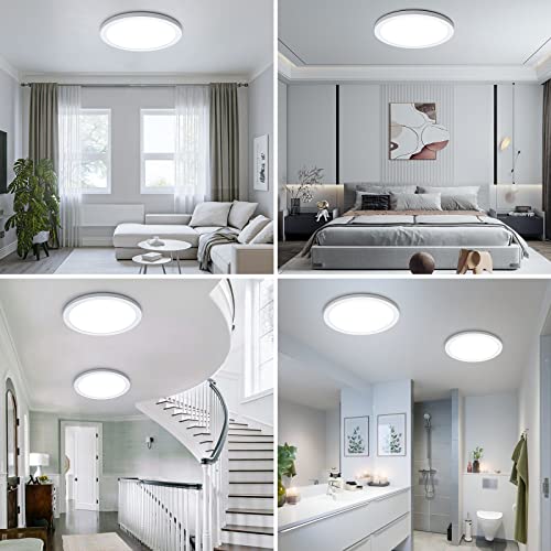 Led Flush Mount Ceiling Light Fixture, 5000K Daylight White, 2400Lm, 12 Inch 24W Round Flat Ceiling Lights, 240W Equivalent White Modern Panel Lamp For Bathroom Hallway Kitchen Stairwell, Non-Dimmable #TOP7
