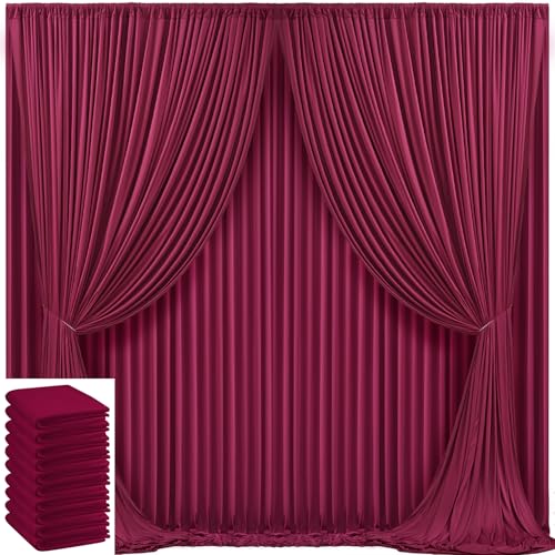 Image of 50x10ft Burgundy Backdrop Curtain for Wedding Parties Wrinkle Free Fabric Maroon Drapes Backdrop Decoration for Baby Shower Birthday Photography Decoration 10 Panels, 5ft x 10ft