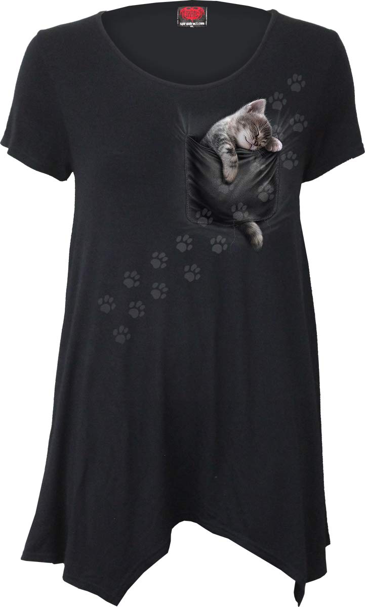 Spiral Pocket Kitten Smock Tunic Top - S Black