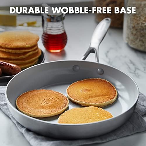 GreenPan Venice Pro Tri-Ply Stainless Steel Healthy Ceramic Nonstick 28 cm Frying Pan Skillet, PFAS-Free, Multi Clad, Induction, Oven Safe, Silver