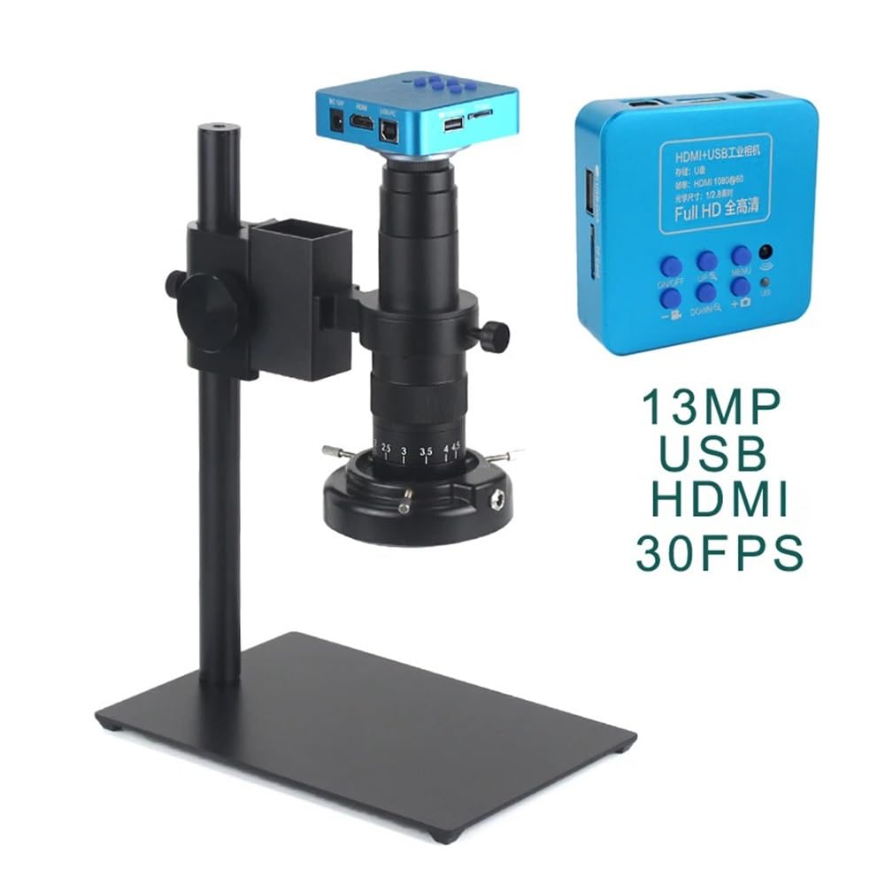 Microscope 48MP 4K 2K HDMI VGA Industrial Digital Video Microscope Camera Monocular 120X 180X 300X Zoom C-Mount Lens for Repair Soldering(B 13MP HDMI USB,120X)